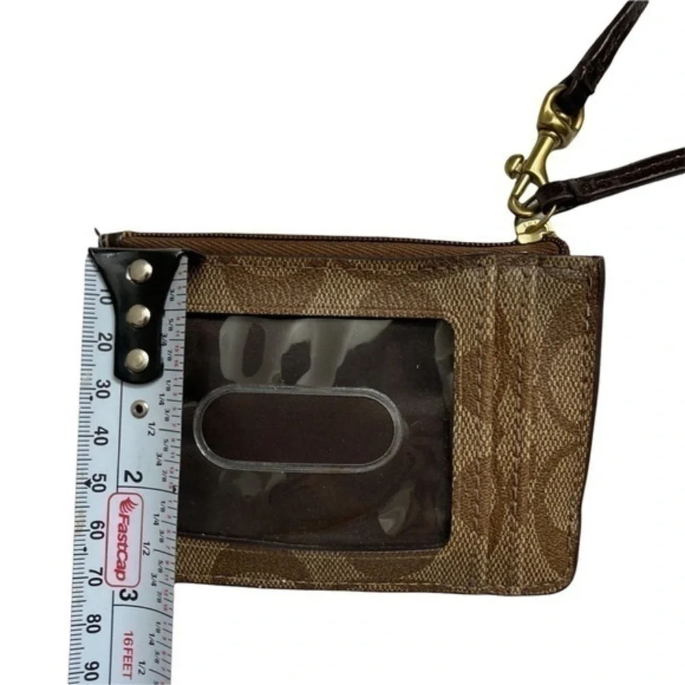 Coach khaki brown signature c ID key ring wristlet bag